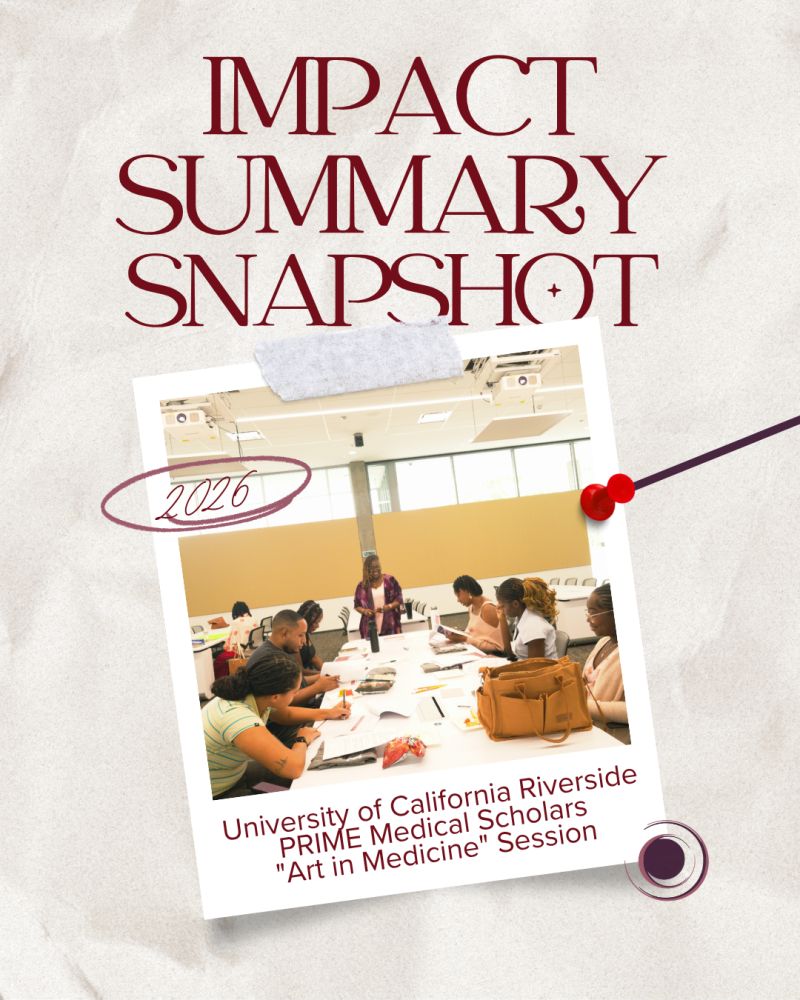 Impact summary snapshot from Yvette Dubel's Art in Medicine workshop: participant feedback and session ratings